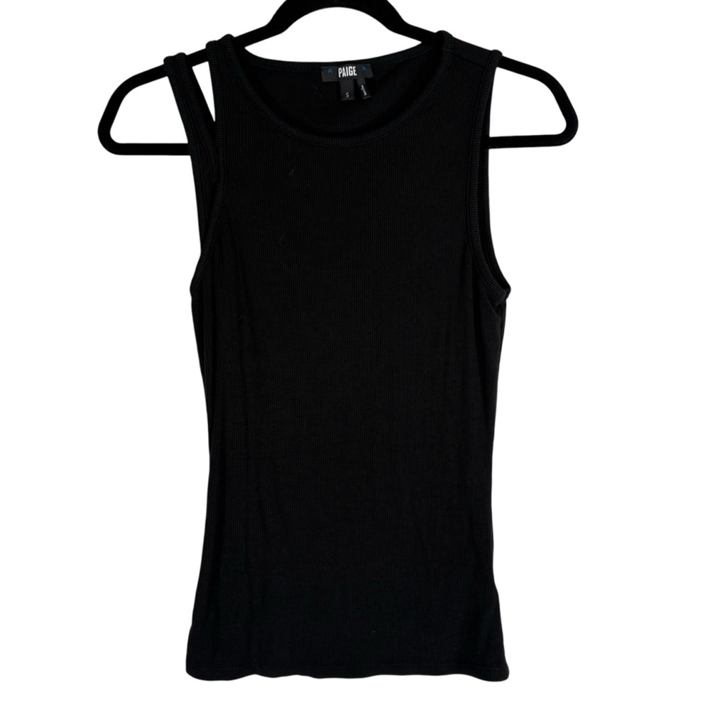 Paige Womens Small Black Tank Top Sleeveless Cut Out Detail Ribbed Fitted
